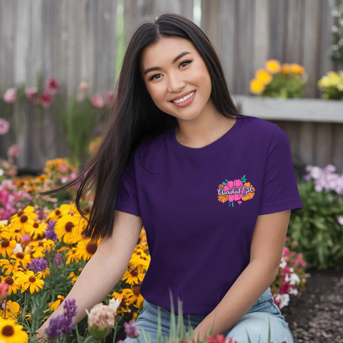 Cherished Girl Floral Cross Faith T-Shirt