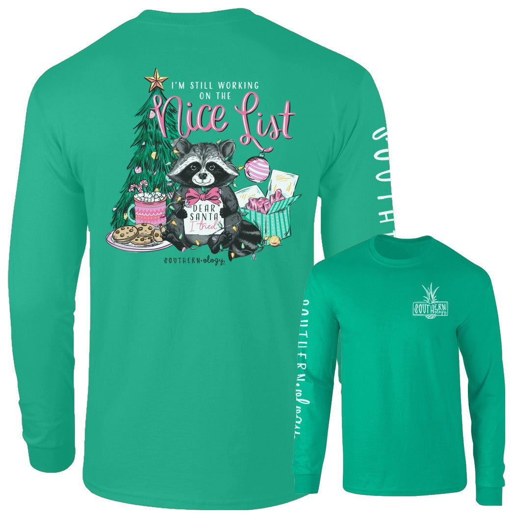 Southernology Nice List Raccoon Holiday Comfort Colors Long Sleeve T-Shirt