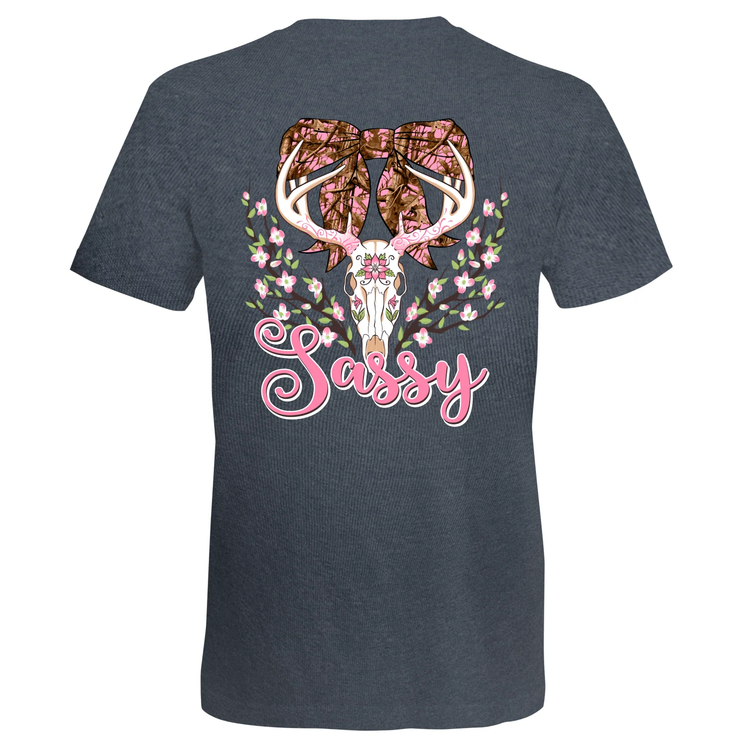 Southern Attitude Sassy Dear Skull Camo Bow T-Shirt