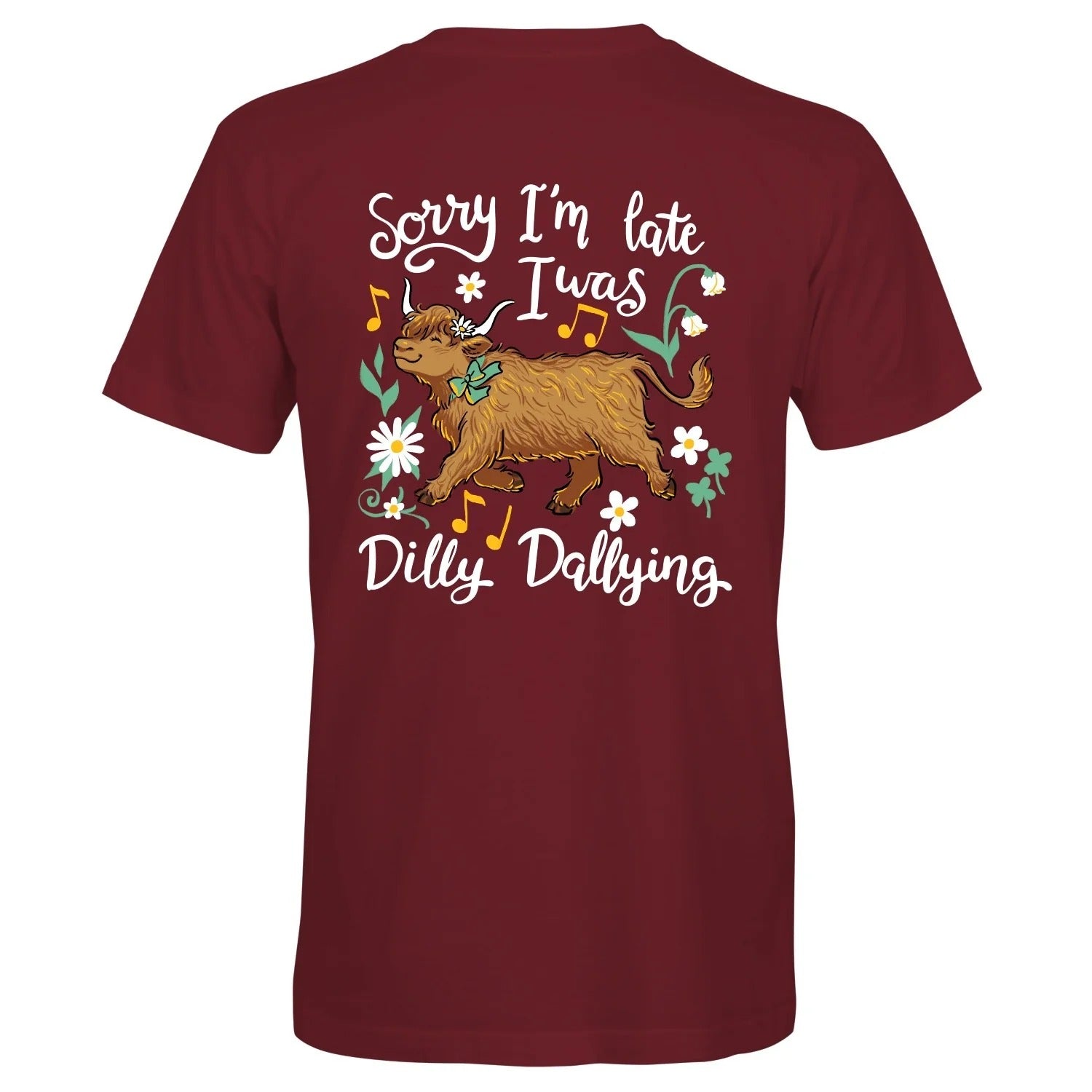Southern Attitude Dilly Dally Cow Maroon T-Shirt