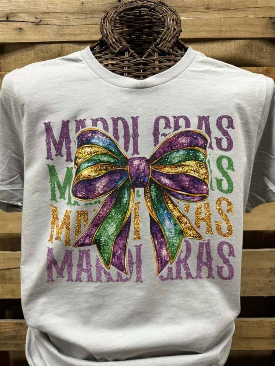 Southern Chics Mardi Gras Bow Canvas T-Shirt