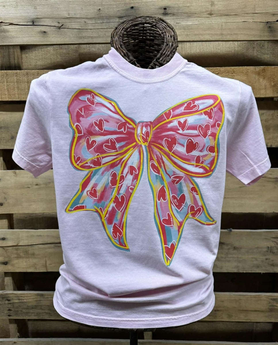 Southern Chics Painted Heart Bow Comfort Colors T-Shirt