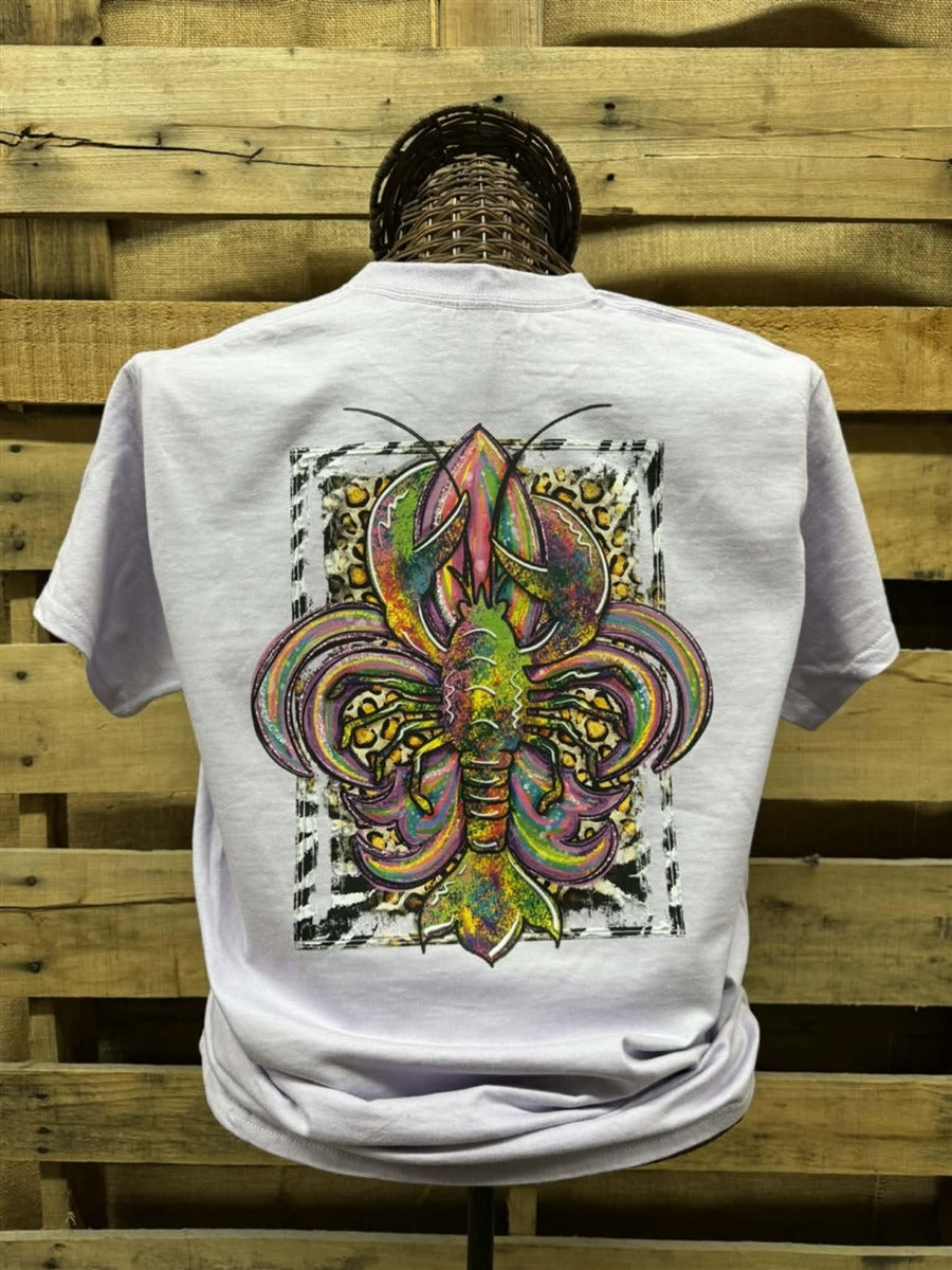Southern Chics Mardi Gras Fleur De Lis Crawfish T-Shirt