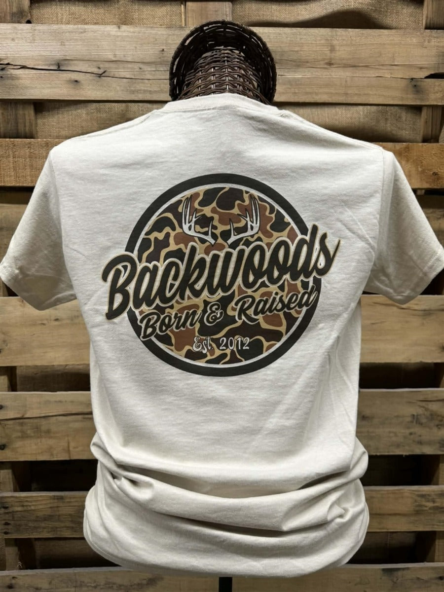 Backwoods Born & Raised Camo Logo Comfort Colors Unisex T-Shirt