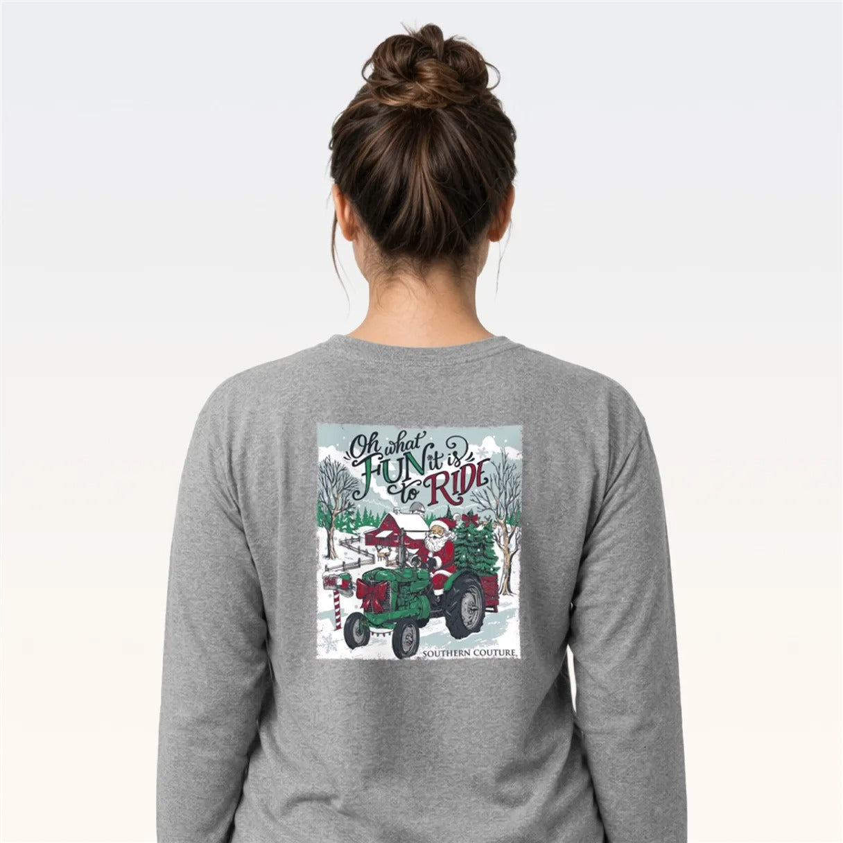 Southern Couture Classic Oh What Fun Tractor Holiday Long Sleeve T-Shirt