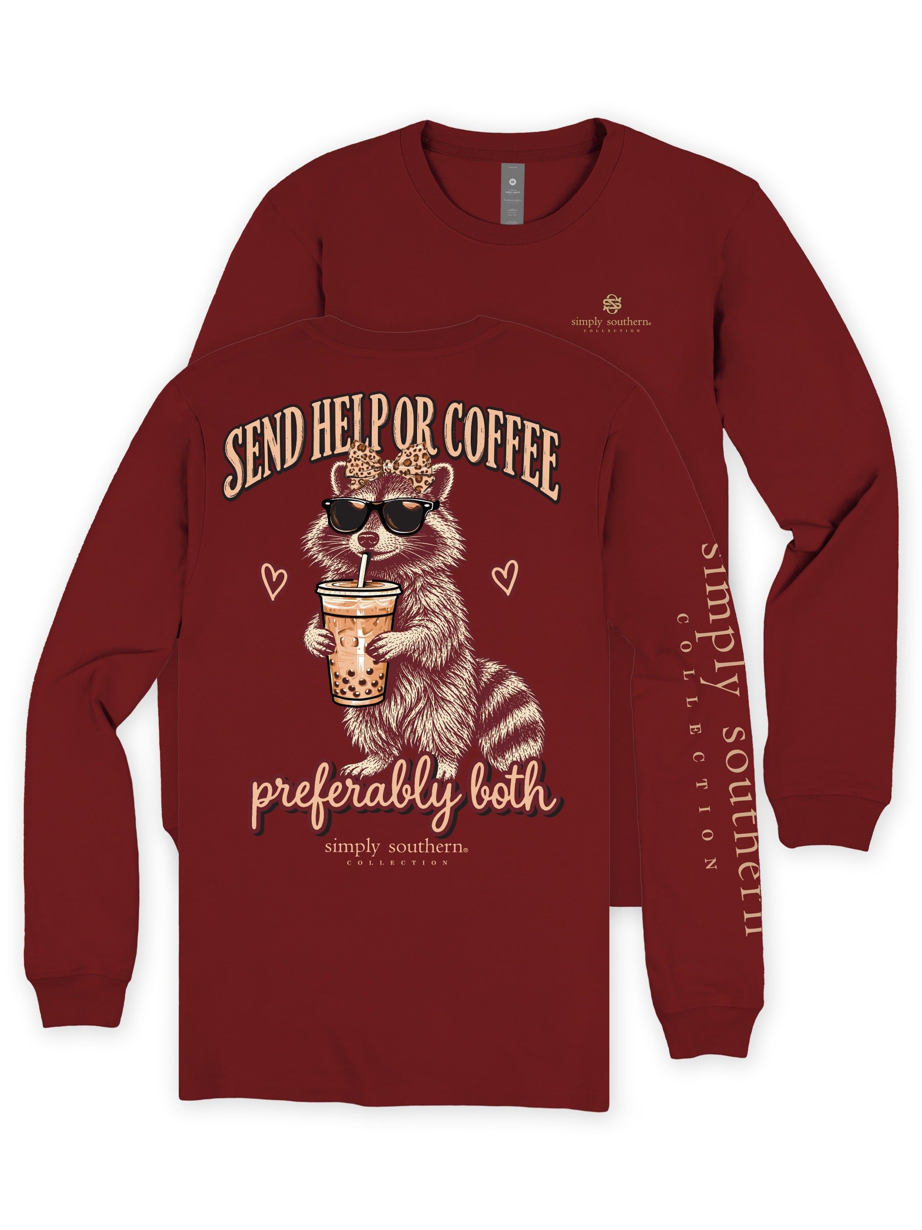 Simply Southern Help Or Coffee Raccoon Long Sleeve T-Shirt
