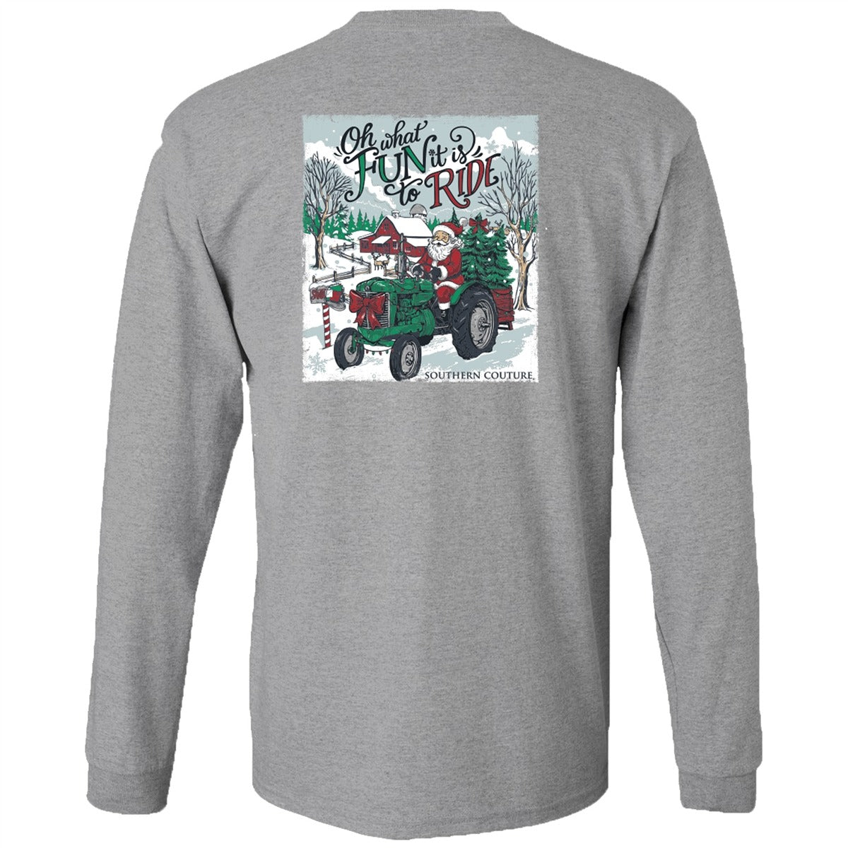 Southern Couture Classic Oh What Fun Tractor Holiday Long Sleeve T-Shirt