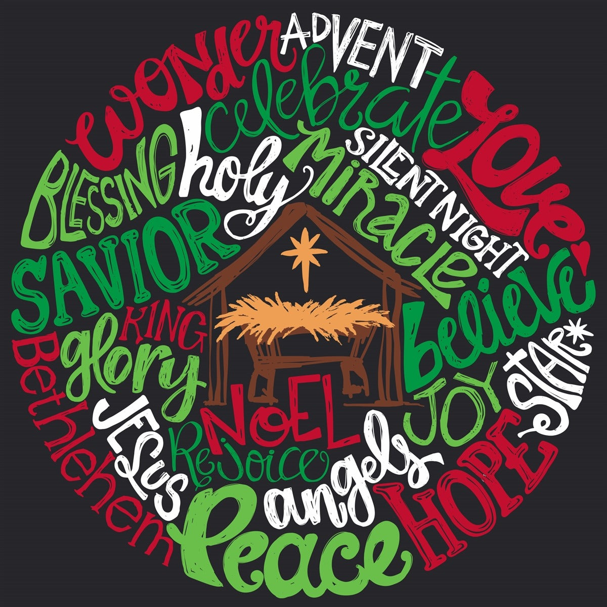Southern Couture Classic Nativity Words Holiday T-Shirt