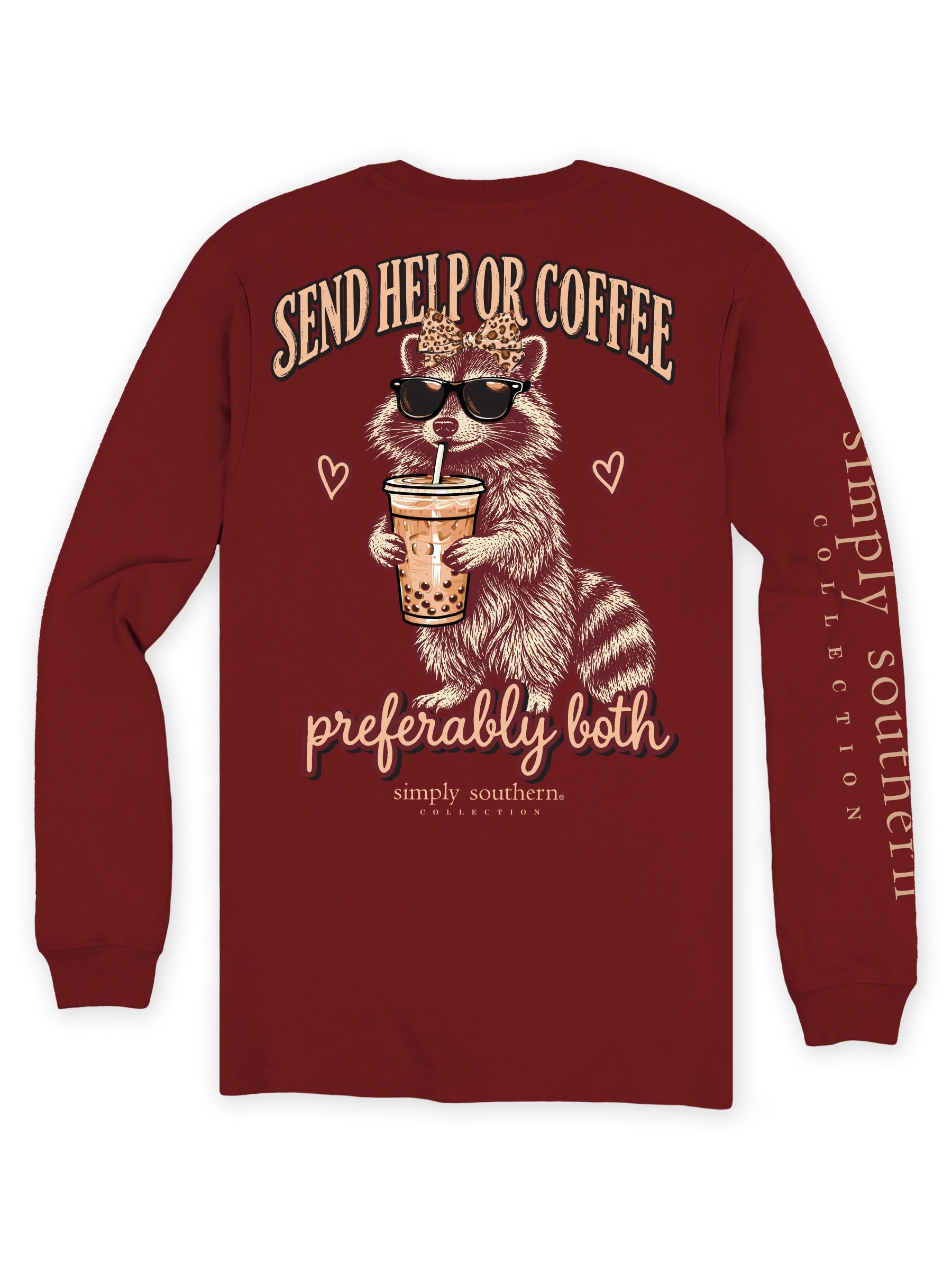 Simply Southern Help Or Coffee Raccoon Long Sleeve T-Shirt