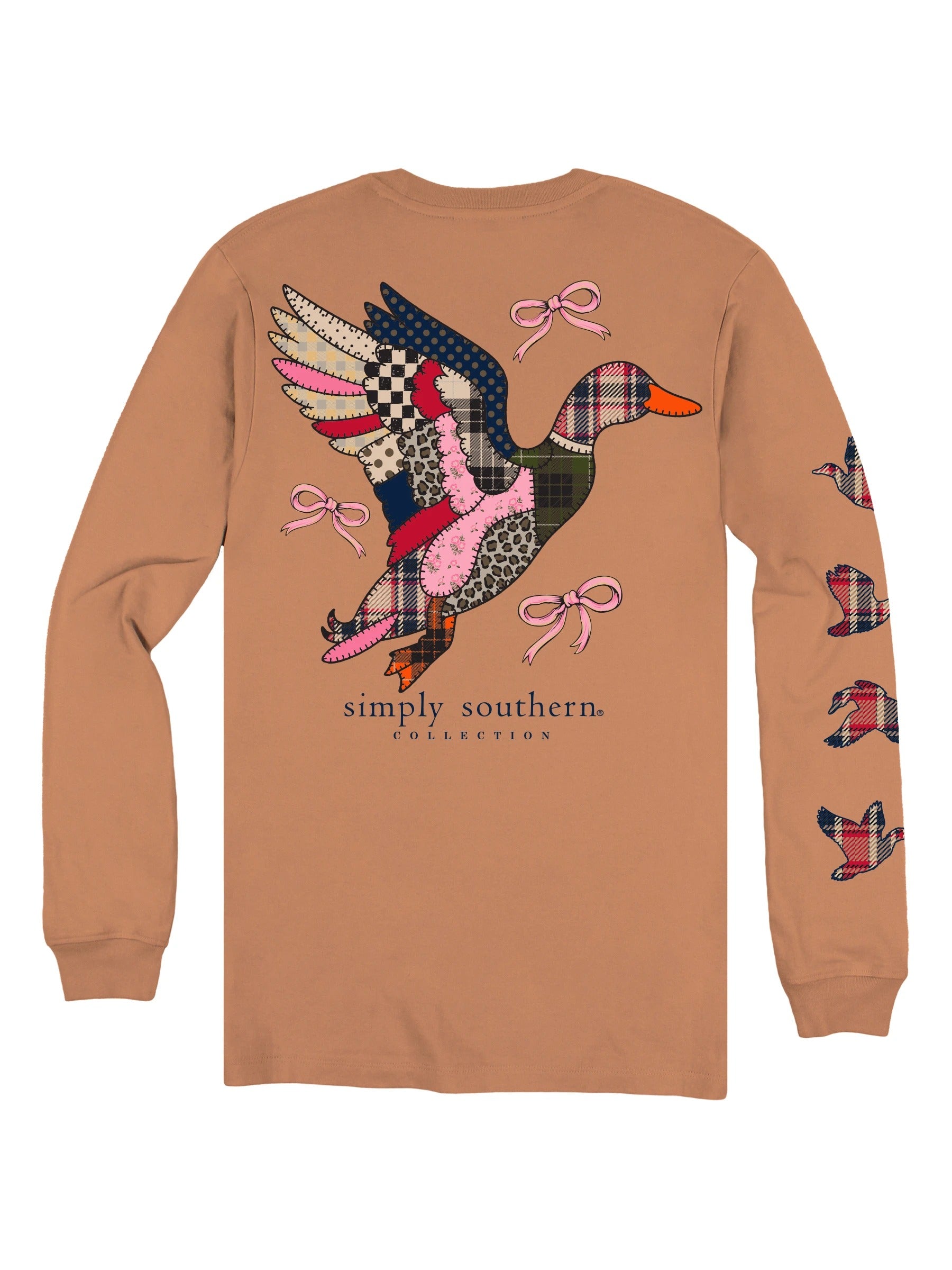 Simply Southern Quilted Pattern Duck Chestnut Long Sleeve T-Shirt