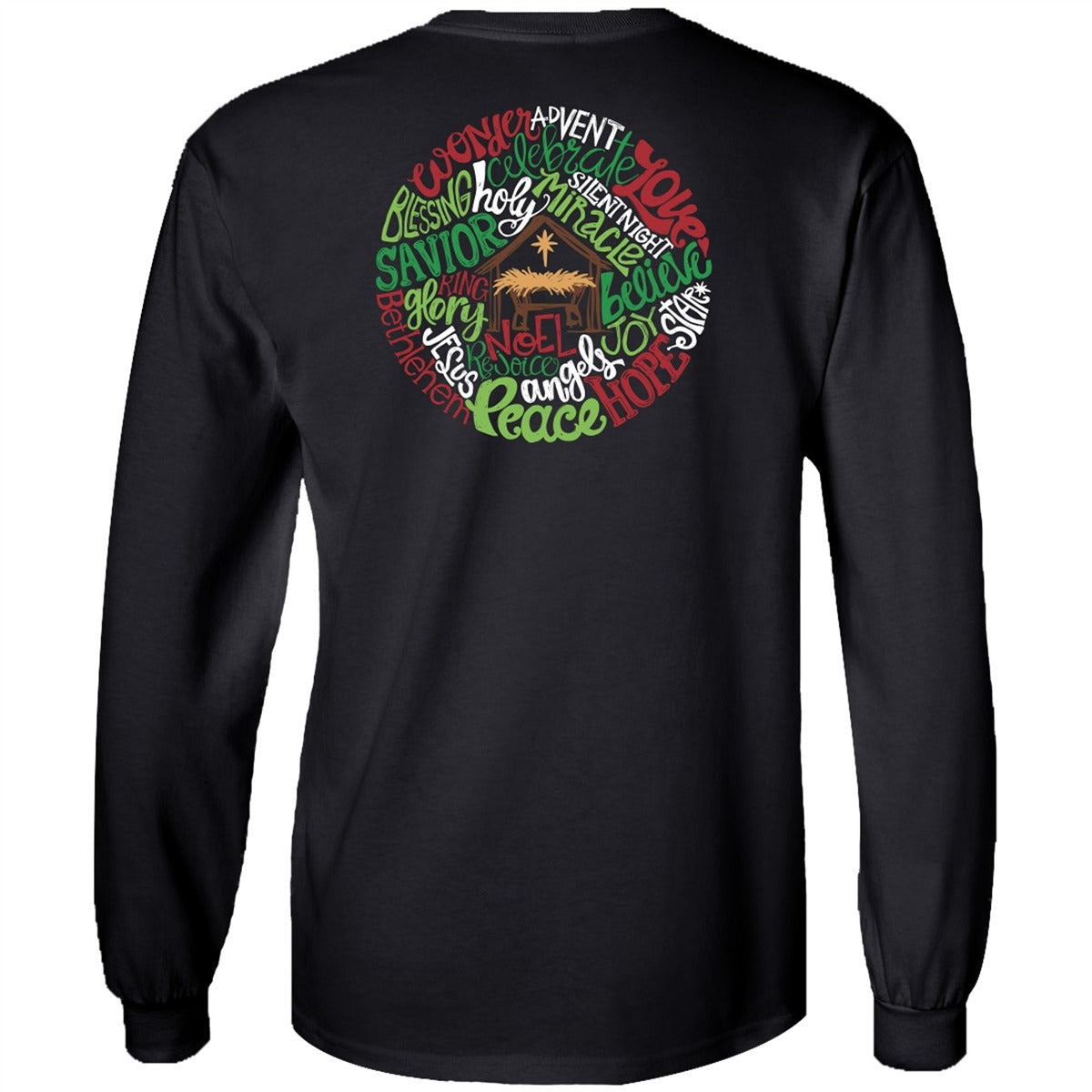 Southern Couture Classic Nativity Words Holiday Long Sleeve T-Shirt