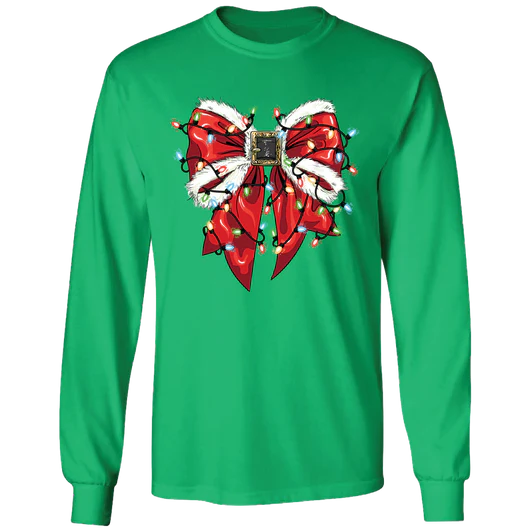 Girlie Girl Originals Santa Bow Holiday Long Sleeve T-Shirt