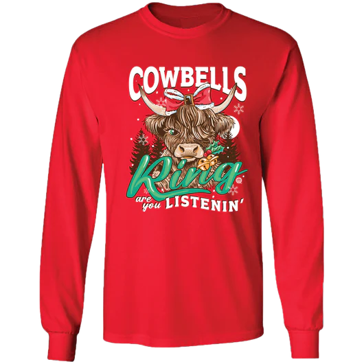 Girlie Girl Originals Cowbells Ring Cow Holiday Long Sleeve T-Shirt