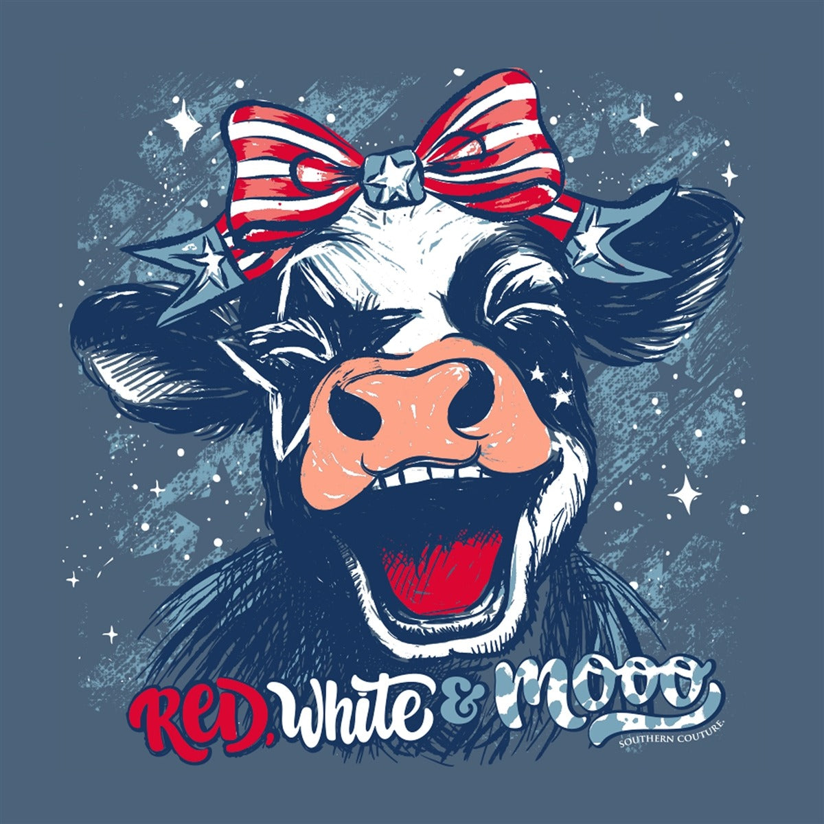 Southern Couture Soft USA Red White and Moo T-Shirt