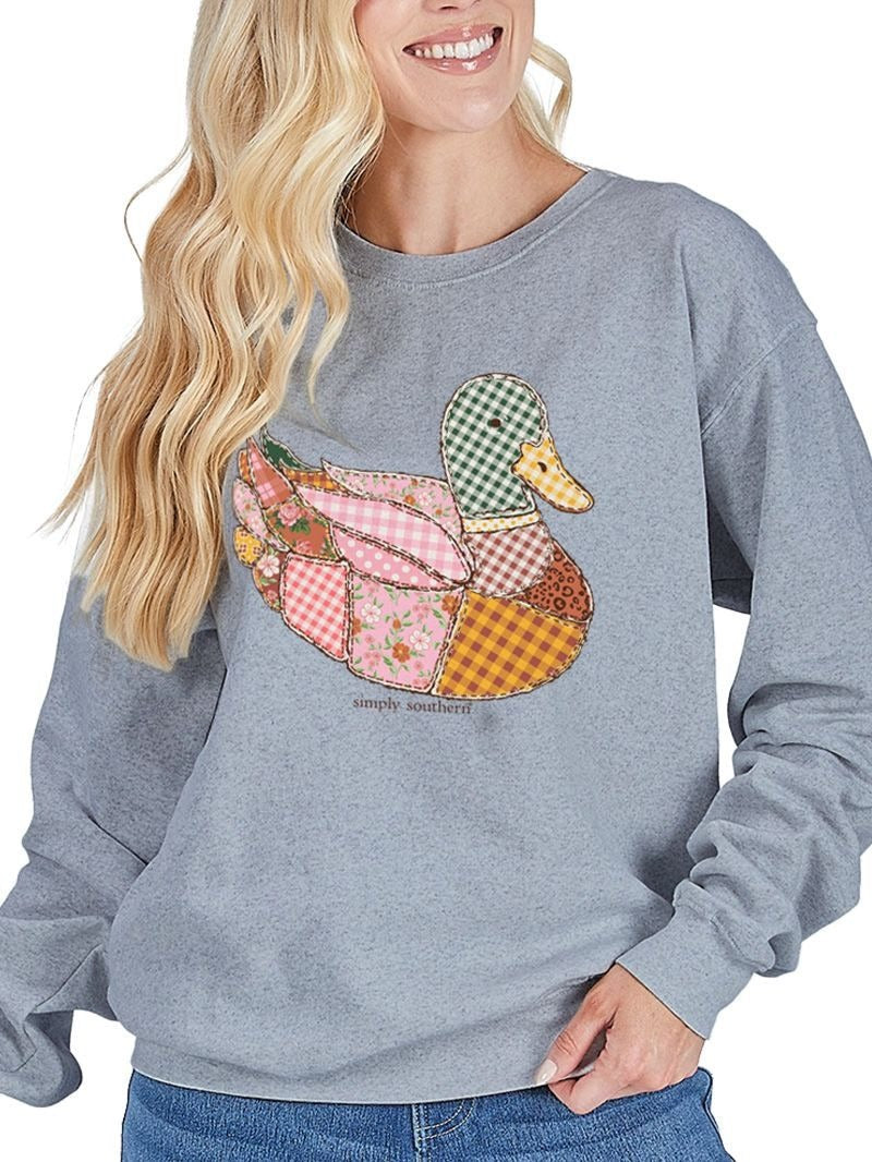 Simply Southern Stich Quilted Pattern Duck Long Sleeve Crew Sweatshirt