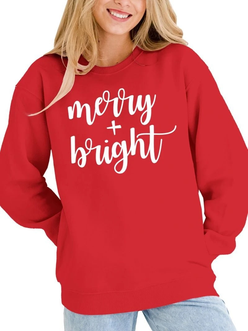 Simply Southern Merry &amp; Bright Holiday Long Sleeve Crew Sweatshirt