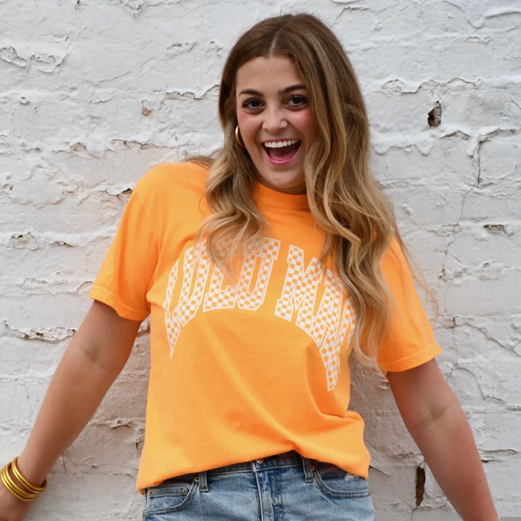 Girlie Girl Lulu Mac Checkered Bright Orange Comfort Colors T-Shirt