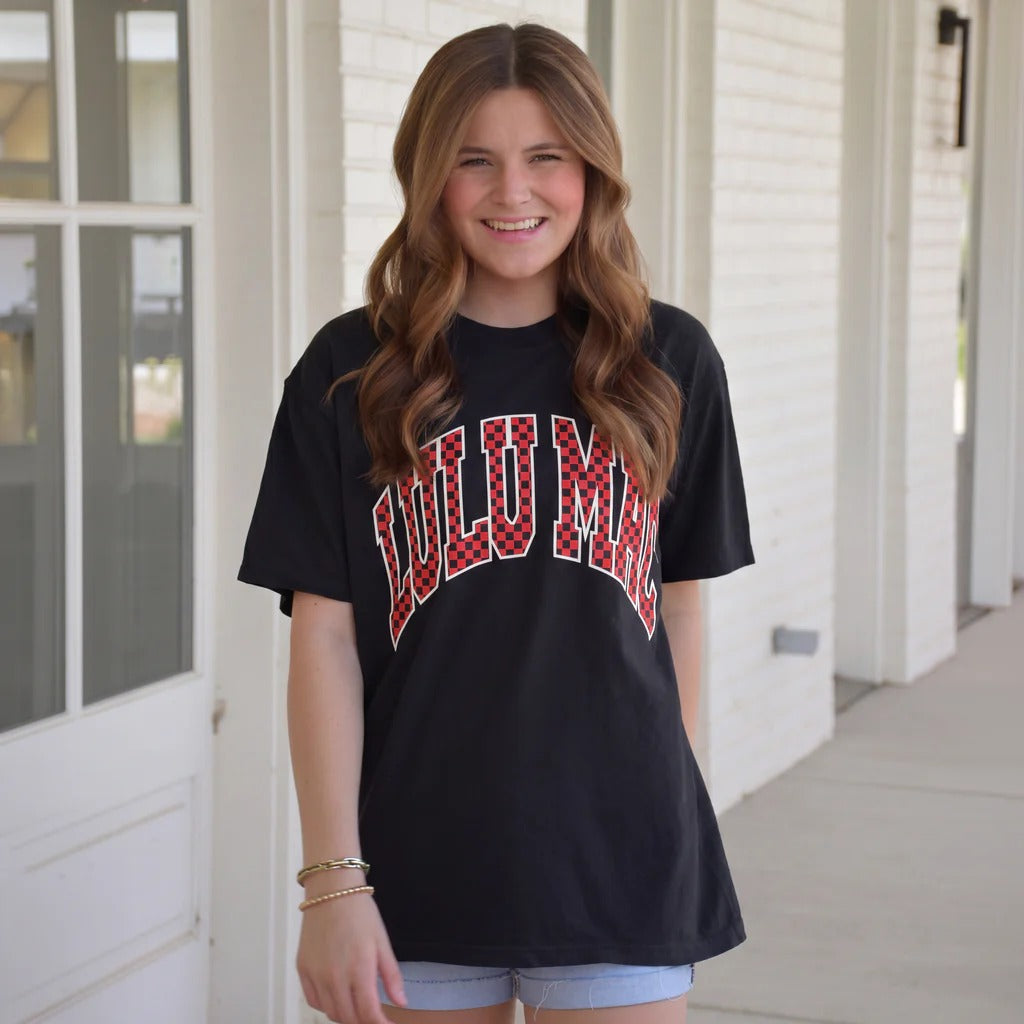 Girlie Girl Lulu Mac Checkered Red Black Comfort Colors T-Shirt