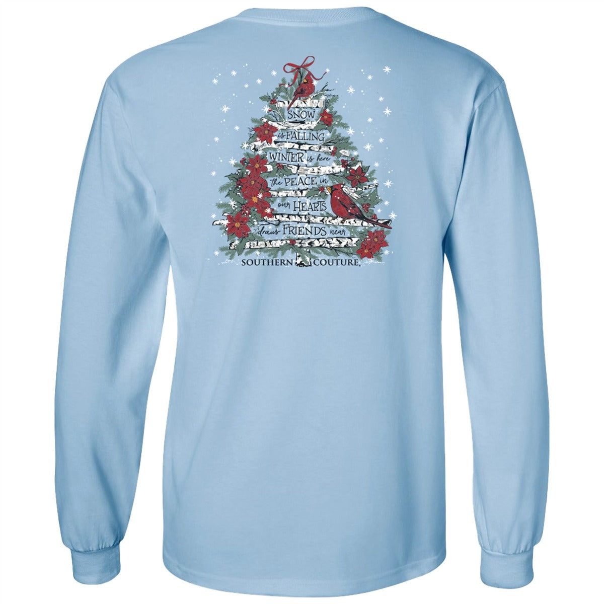 Southern Couture Classic Cardinal Bird Tree Holiday Long Sleeve T-Shirt