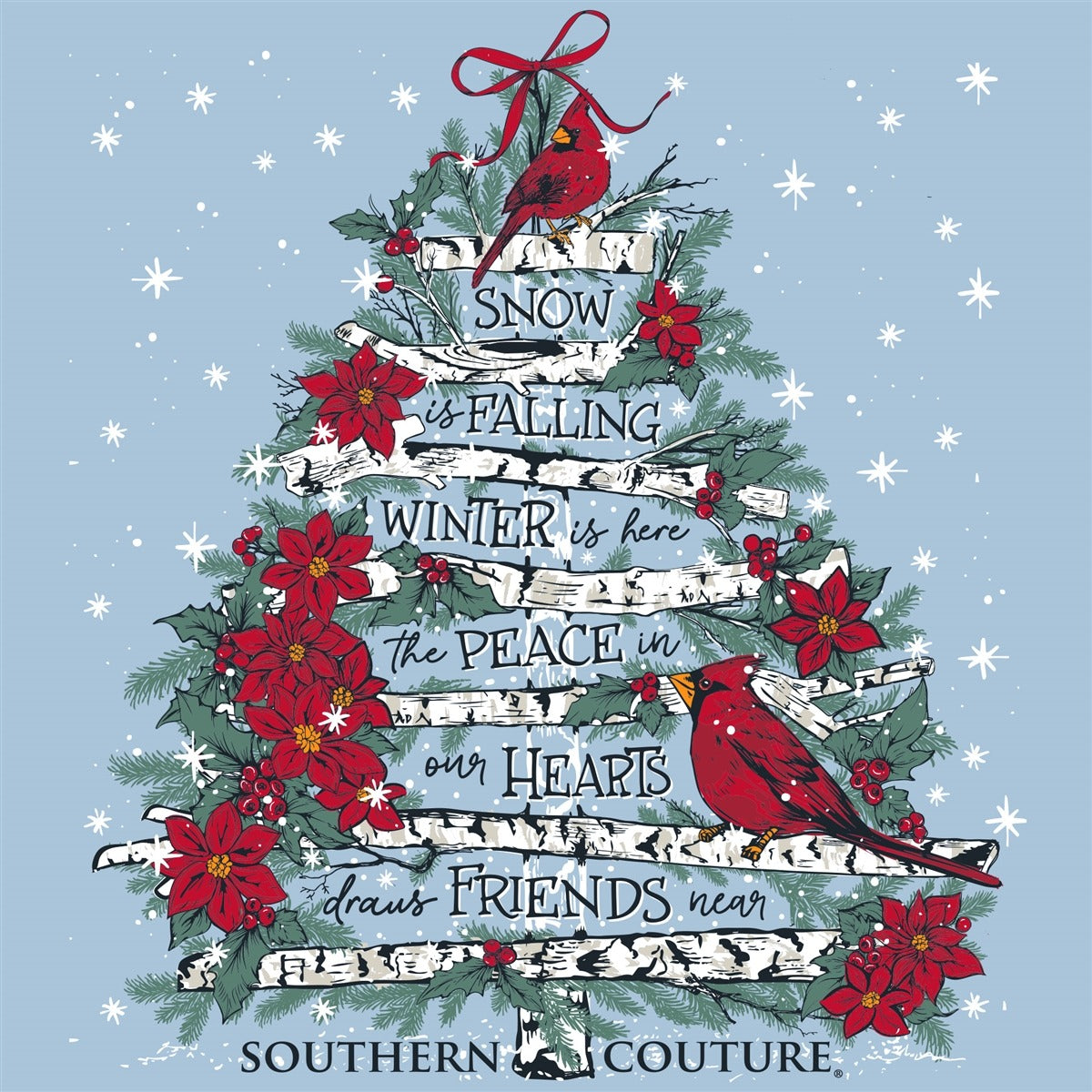 Southern Couture Classic Cardinal Bird Tree Holiday Long Sleeve T-Shirt