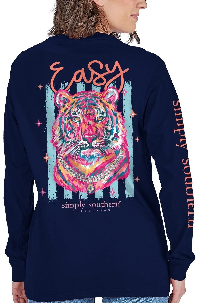 Simply Southern Easy Tiger Navy Long Sleeve T-Shirt