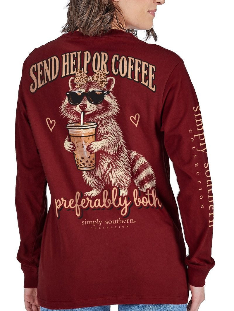 Simply Southern Help Or Coffee Raccoon Long Sleeve T-Shirt