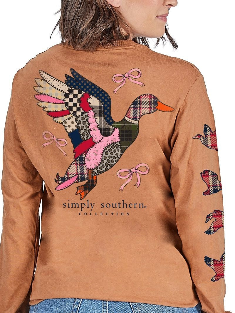 Simply Southern Quilted Pattern Duck Chestnut Long Sleeve T-Shirt