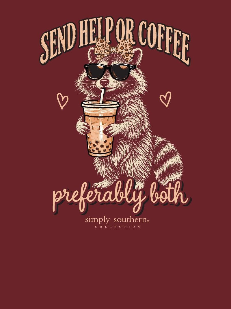 Simply Southern Help Or Coffee Raccoon Long Sleeve T-Shirt