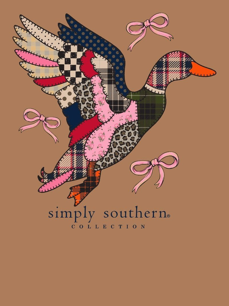 Simply Southern Quilted Pattern Duck Chestnut Long Sleeve T-Shirt