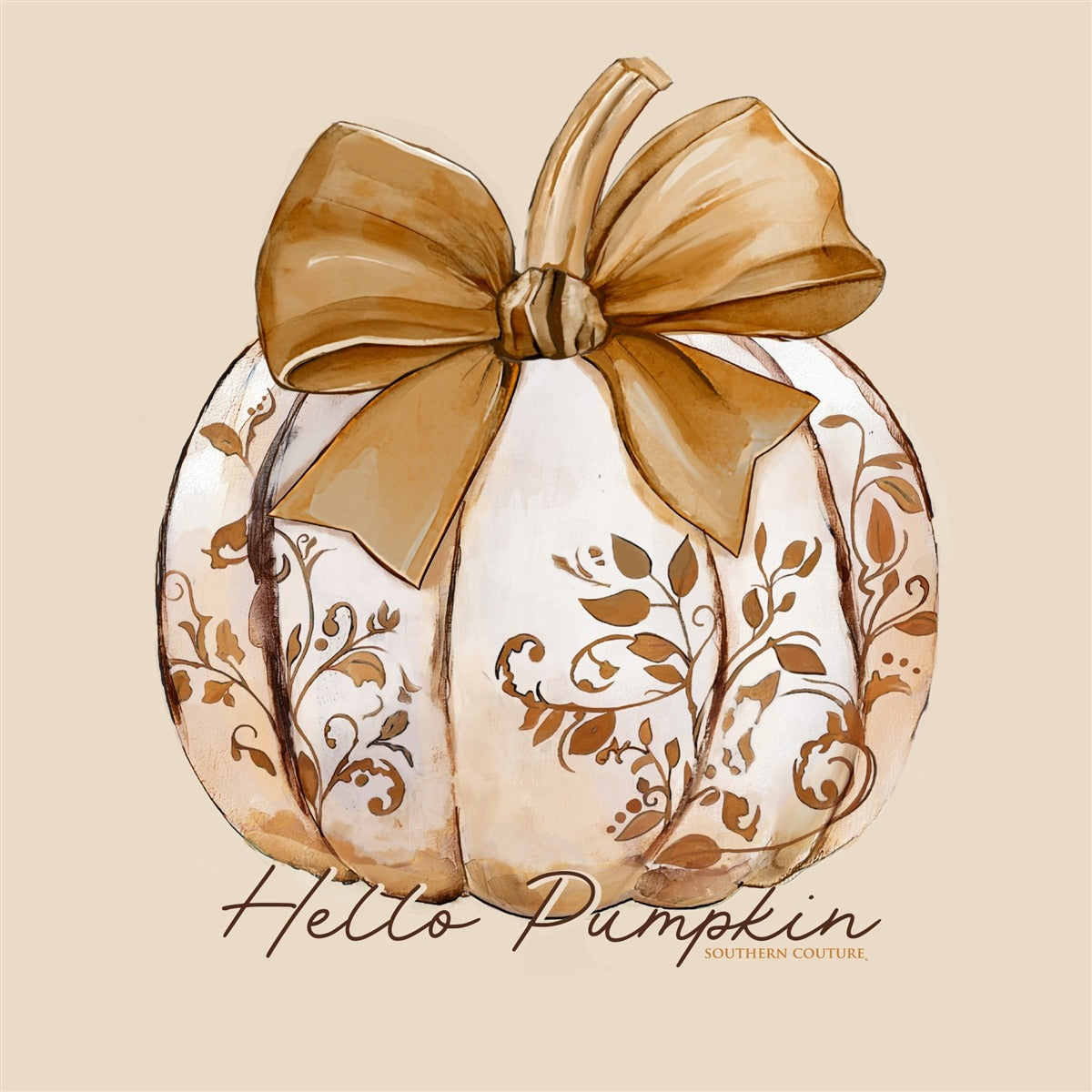 Southern Couture Soft Hello Pumpkin Bow T-Shirt