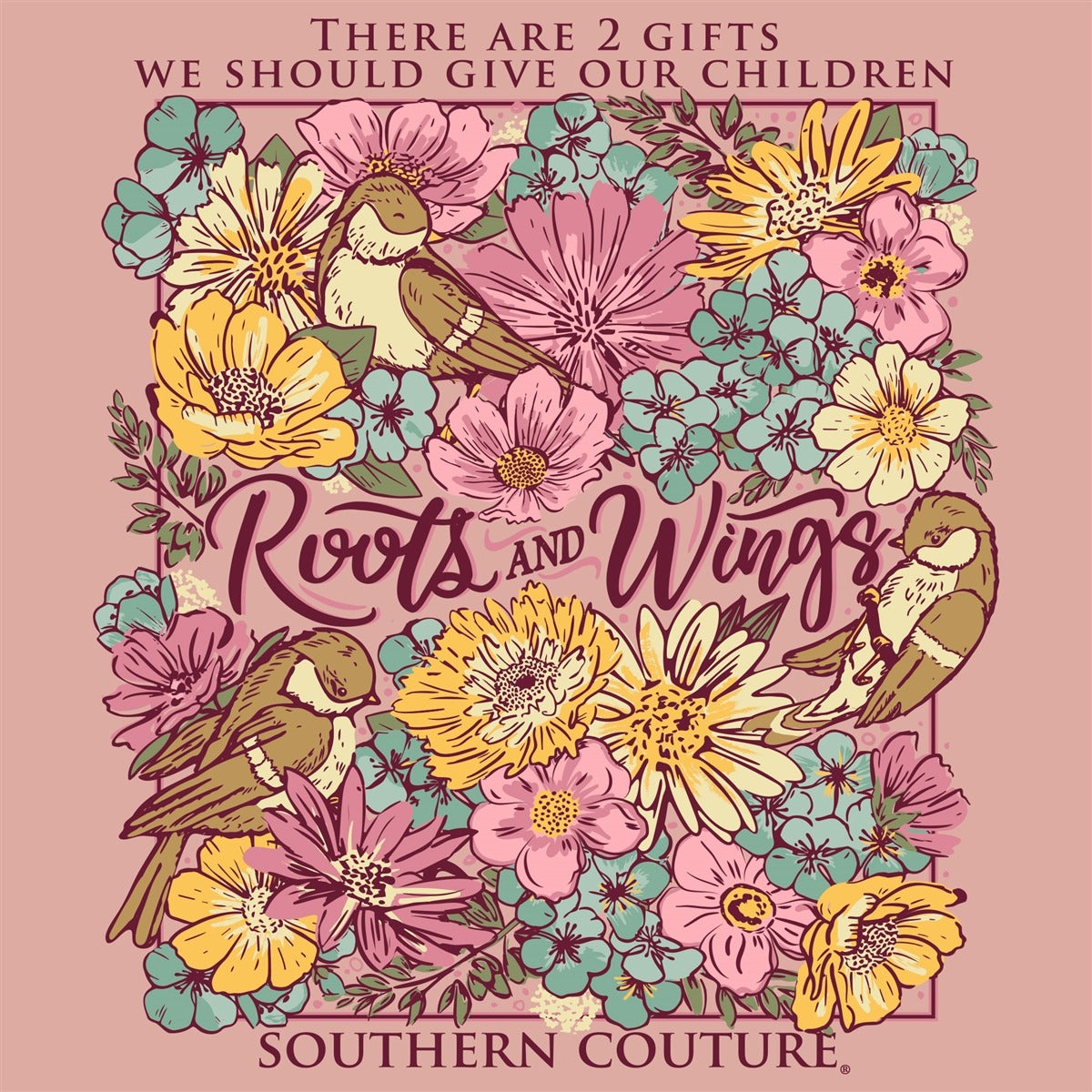 Southern Couture Classic Roots and Wings Flowers T-Shirt