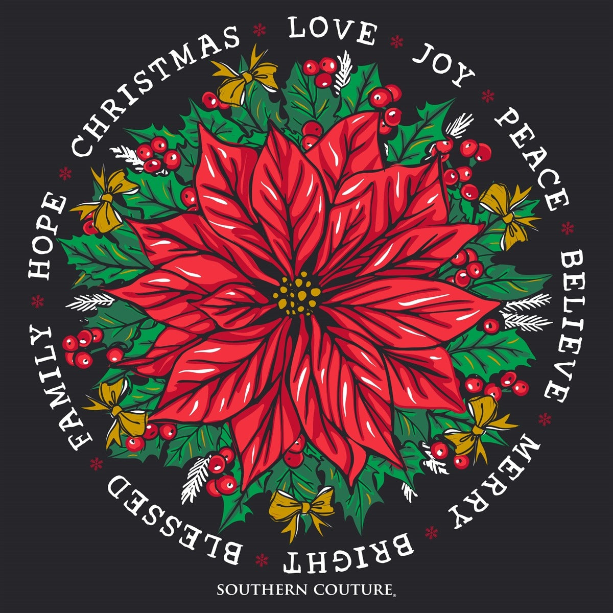 Southern Couture Classic Christmas Poinsettia Holiday T-Shirt