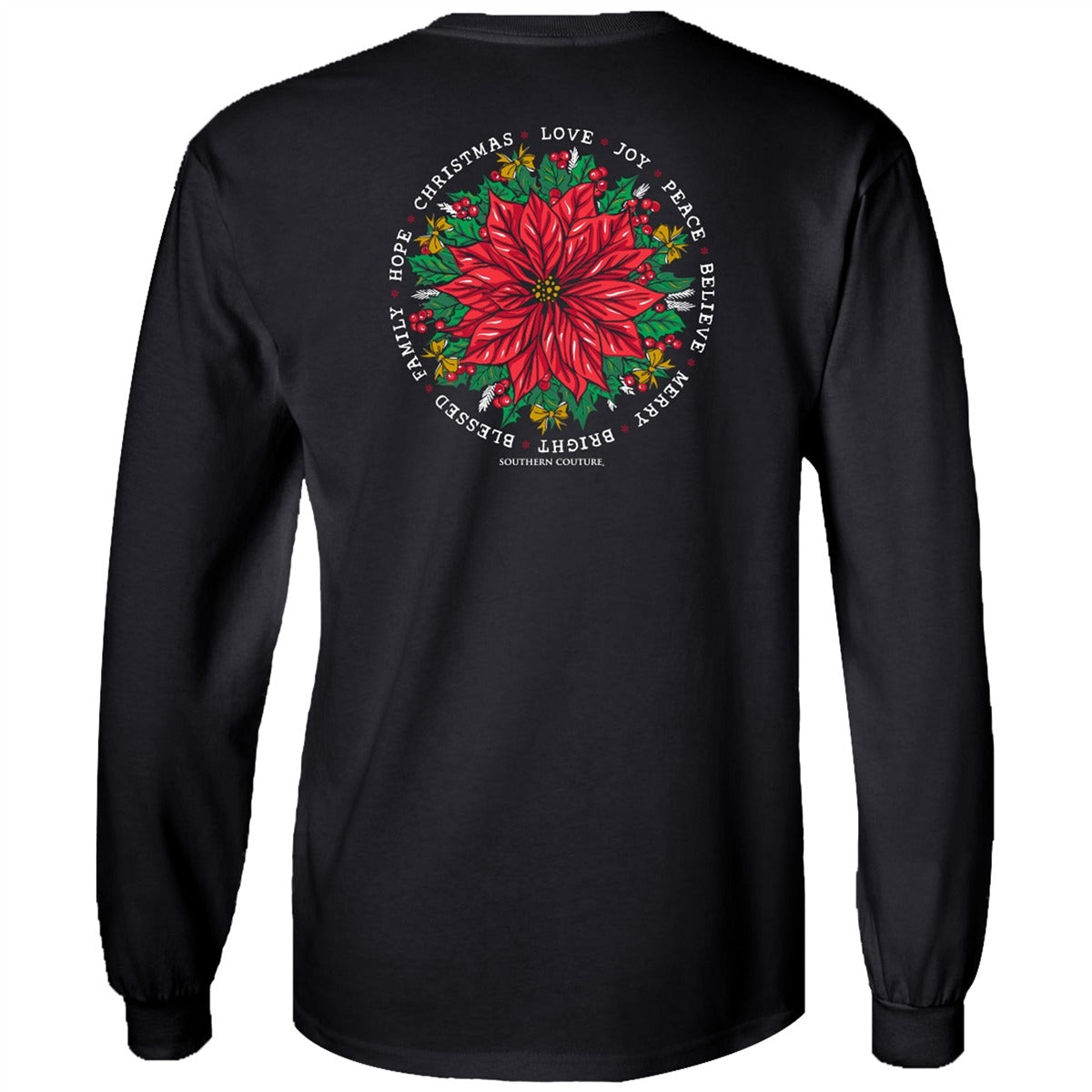 Southern Couture Classic Christmas Poinsettia Holiday Long Sleeve T-Shirt