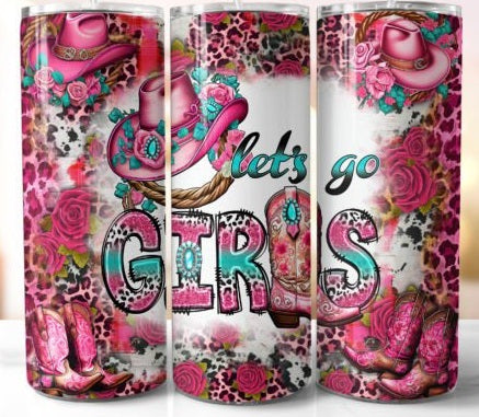 Lets Go Girls Pink Leopard Print 20 oz Skinny Tumbler Cup With Straw