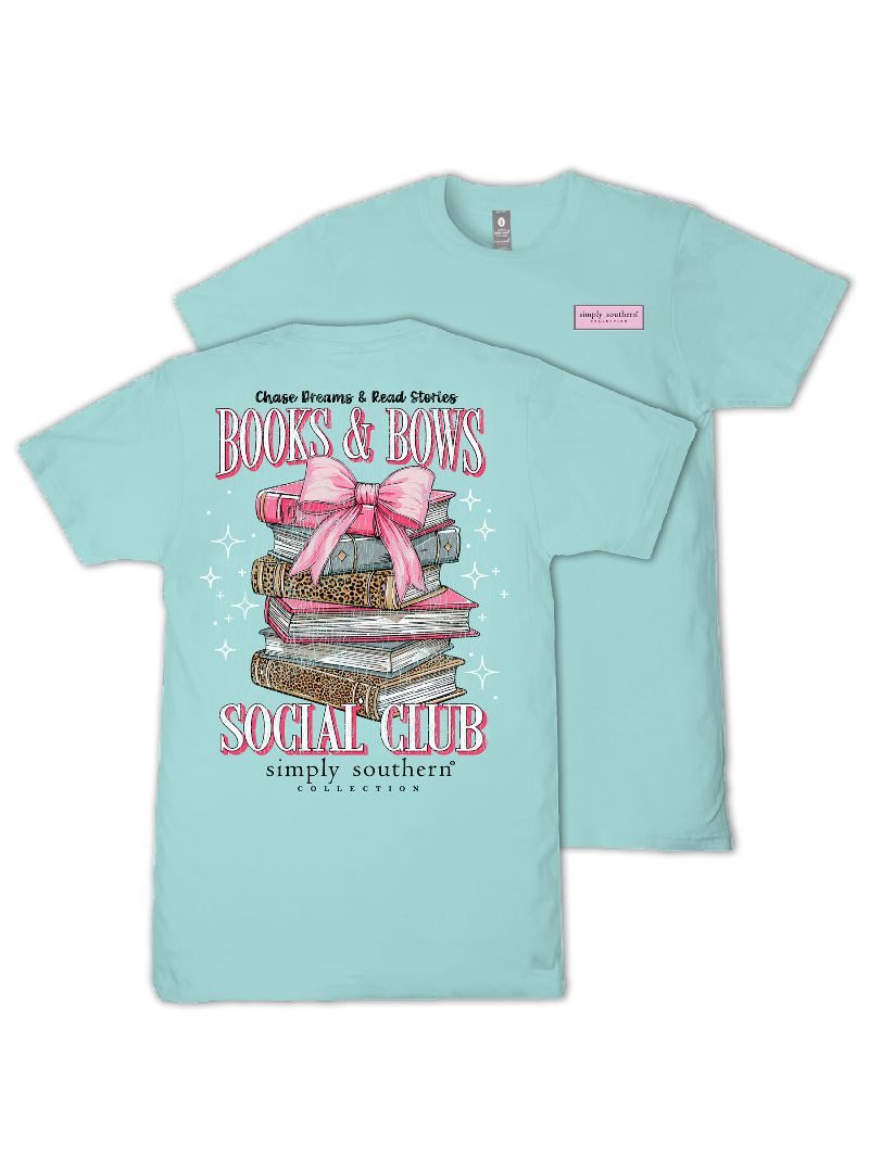 Simply Southern Books &amp; Bows Aqua T-Shirt