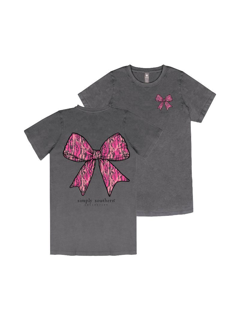 Simply Southern Pink Camo Bow Washed Coal T-Shirt