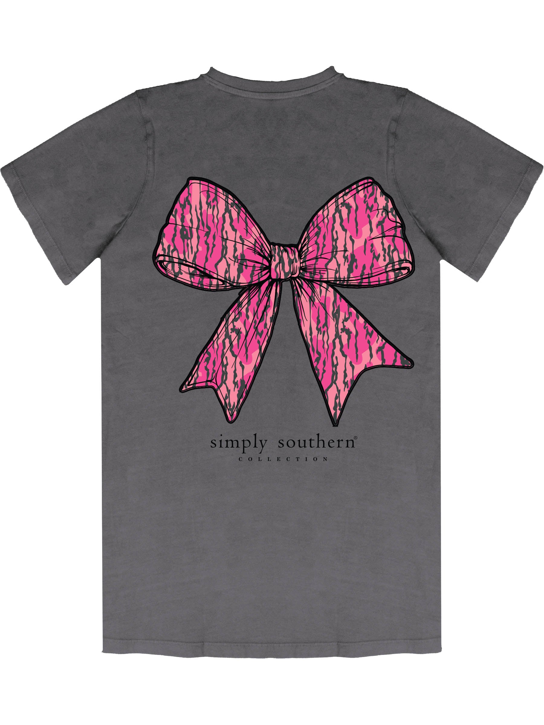 Simply Southern Pink Camo Bow Washed Coal T-Shirt