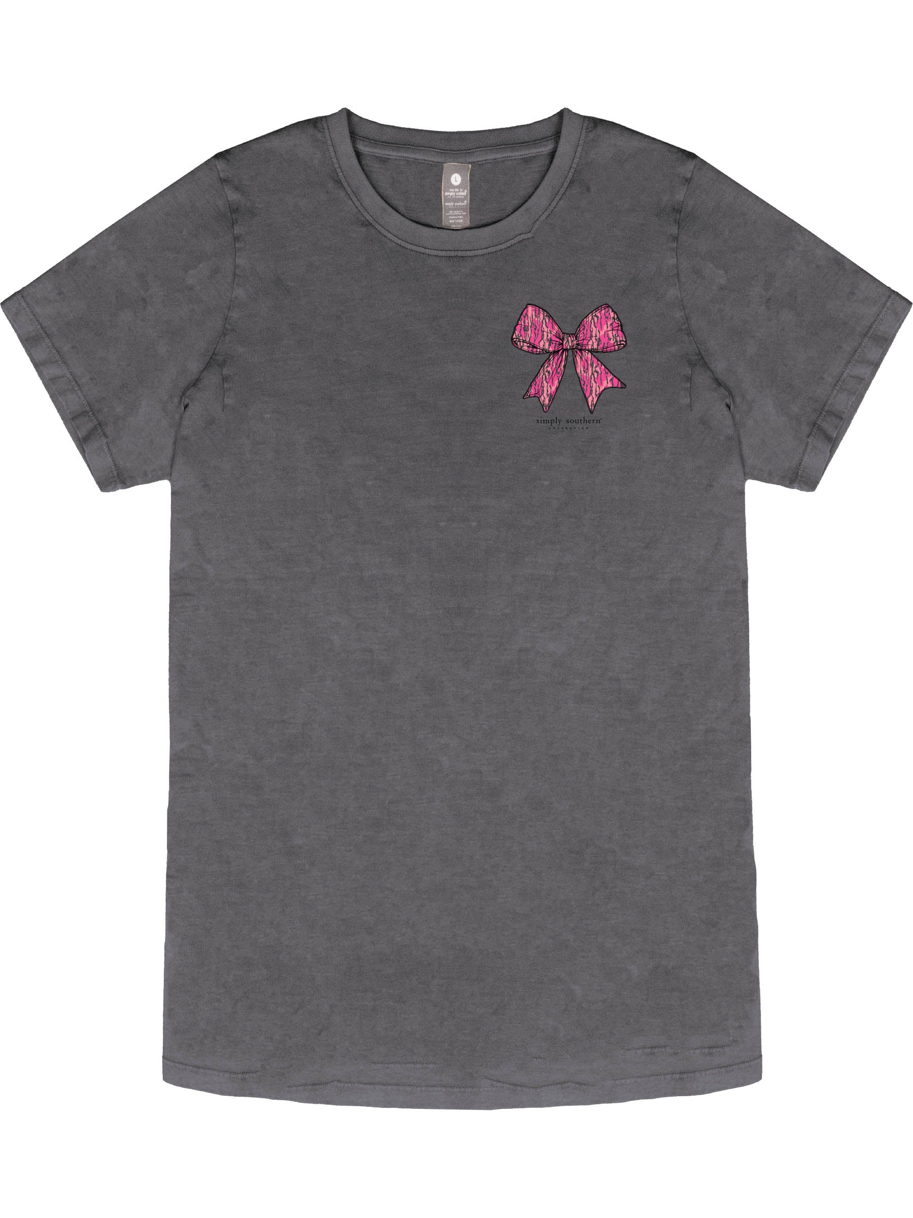 Simply Southern Pink Camo Bow Washed Coal T-Shirt
