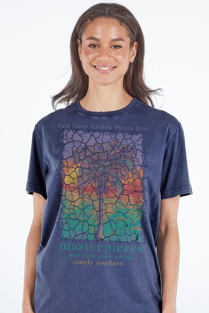 Simply Southern Masterpieces Palm Washed Navy T-Shirt