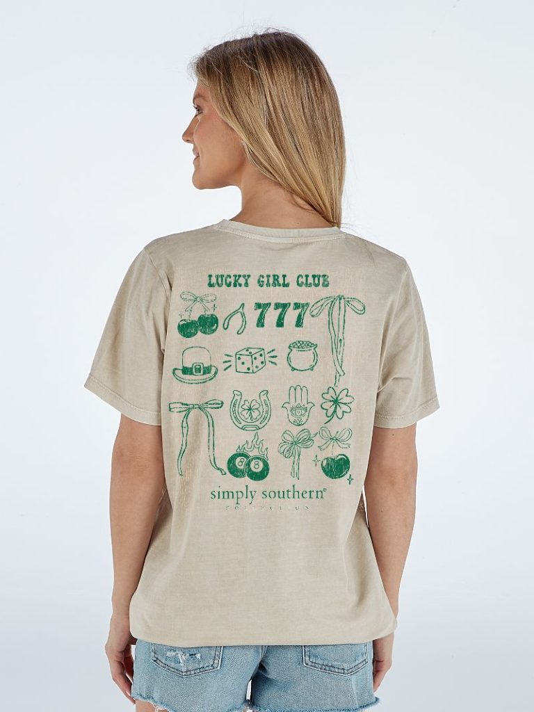 Simply Southern Lucky Girls Club Irish Washed Cream T-Shirt