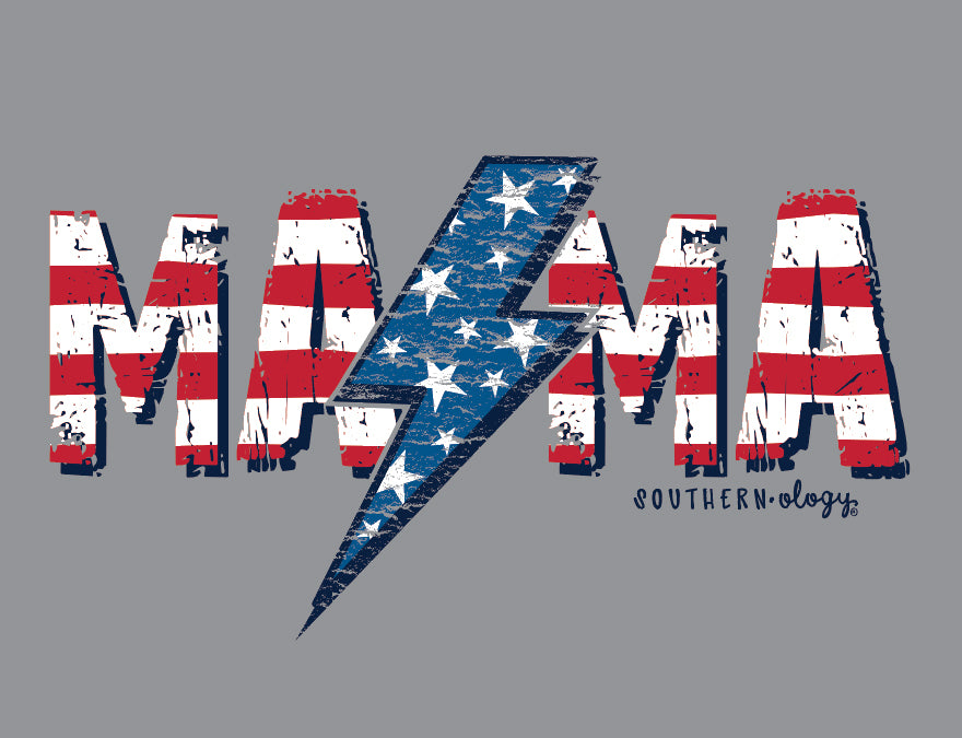 Southernology Striped Mama Bolt Statement Canvas T-Shirt