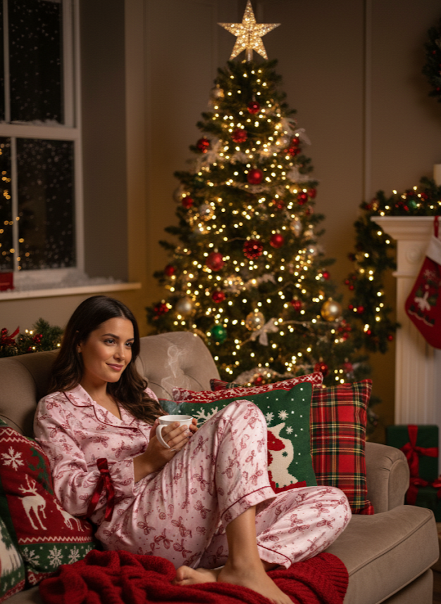 Simply Southern Candy Bow Holiday PJ Pants &amp; Long Sleeve T-Shirt Set