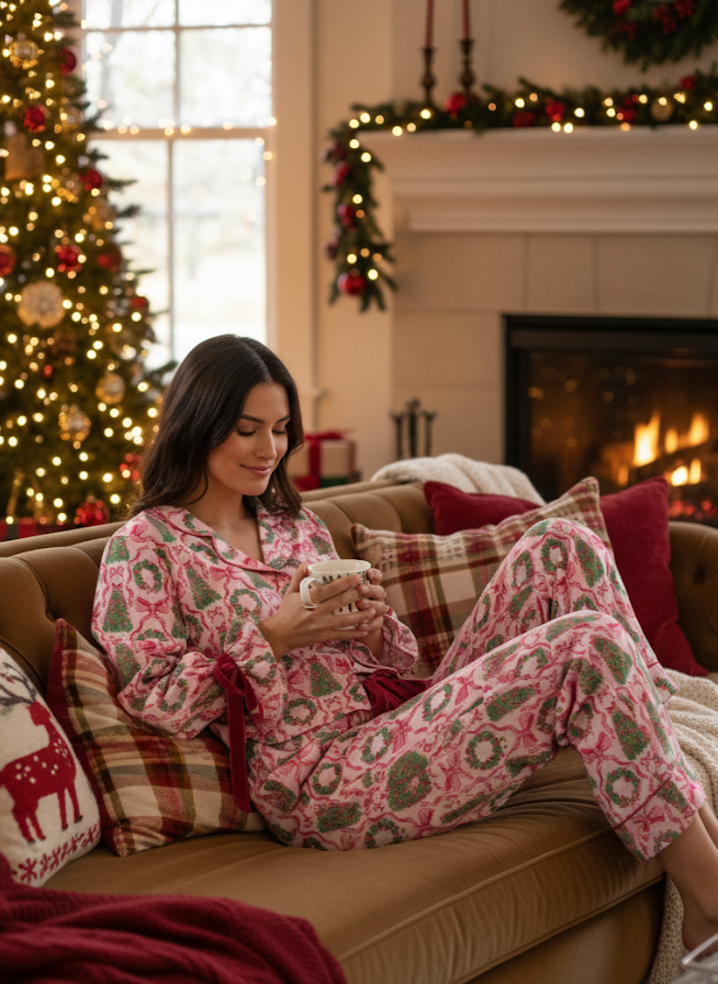 Simply Southern Tree Bow Holiday PJ Pants &amp; Long Sleeve T-Shirt Set