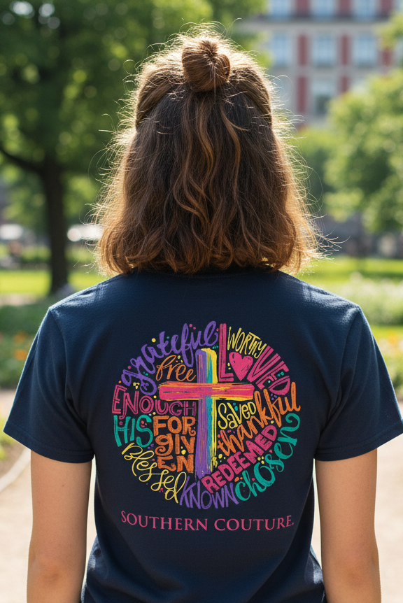 Southern Couture Classic Brushstroke Cross Circle T-Shirt