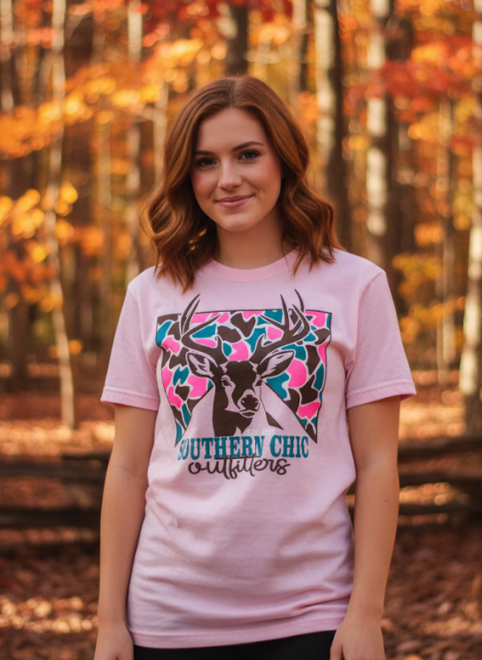 Southern Chics Pink Camo Deer Comfort Colors T-Shirt
