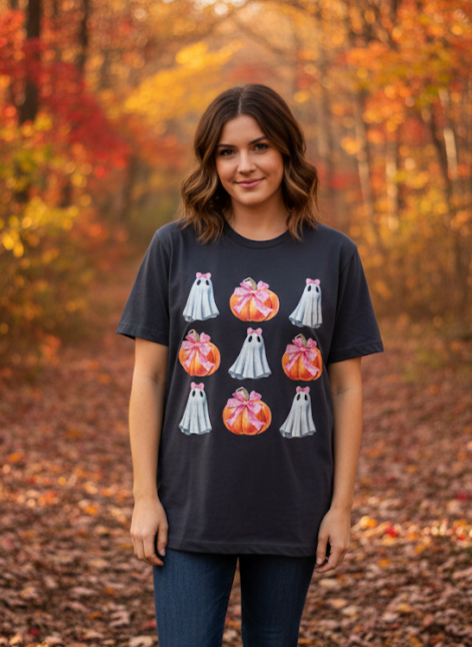 Southern Chics Ghost &amp; Pumpkins Fall Canvas T-Shirt