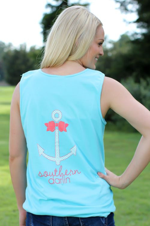 Southern Darlin Comfort Color Anchor Bow Chevron Bright Girlie T-Shirt Tank Top - SimplyCuteTees