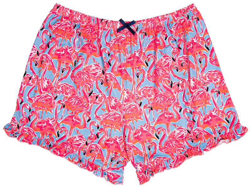 Simply Southern Preppy Flamingo Ruffle Lounge Shorts
