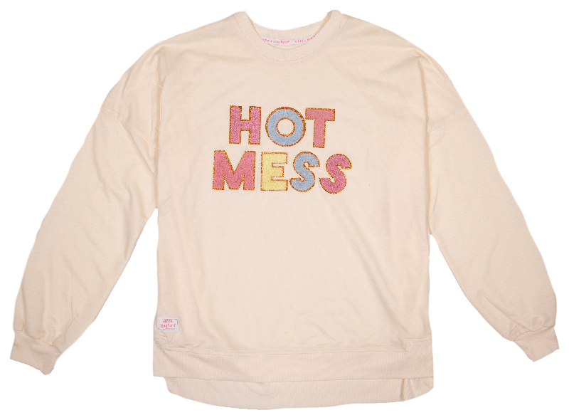 Simply Southern Sparkle Hot Mess Long Sleeve Jersey Crew T-Shirt
