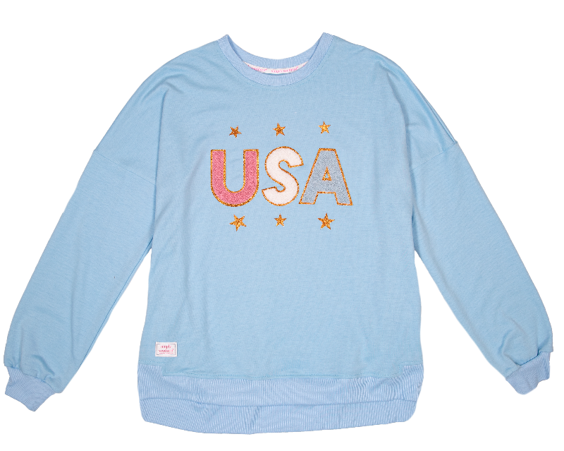 Simply Southern Sparkle USA Long Sleeve Jersey Crew T-Shirt